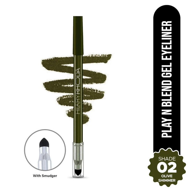 Hilary Rhoda Play n Blend Gel Eyeliner | One Stroke Application | Highly Pigmented | Matte & Shimmer Finish | 2 in 1 Smudger + Eyeliner | Butter Smooth Texture | 1.5g - (Olive Shimmer | Shade 02) - Thumbnail 2